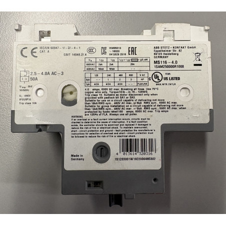 Disjoncteur moteur magnétothermique ABB MS116-4