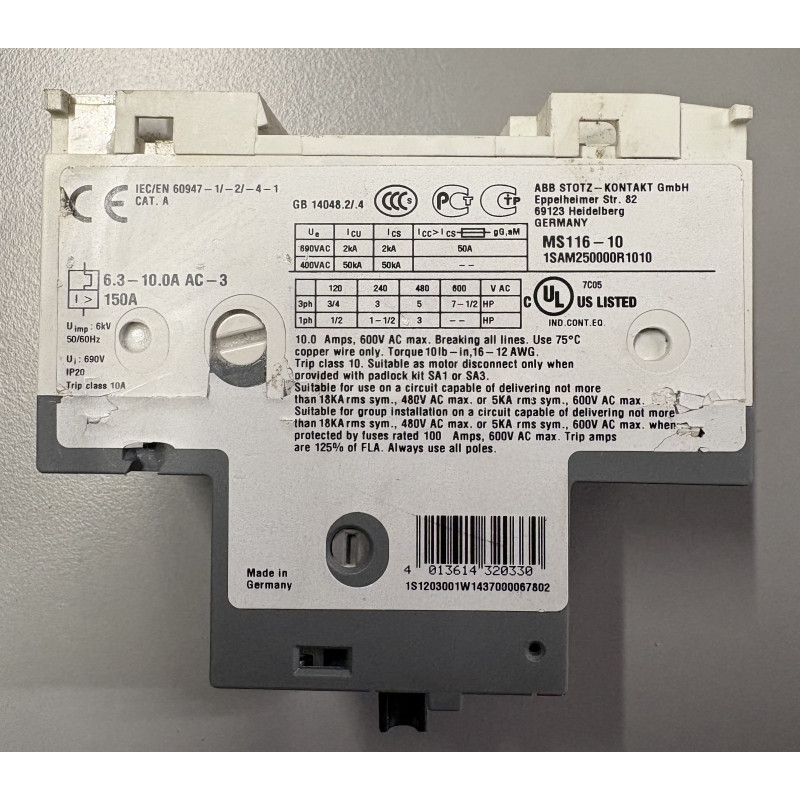 Disjoncteur moteur magnétothermique ABB MS116-10