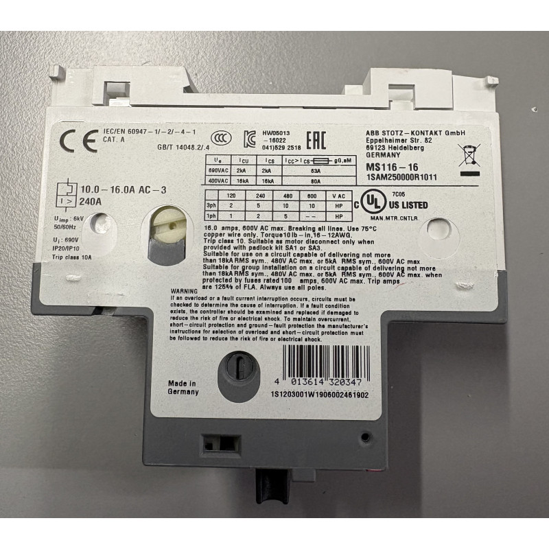 Disjoncteur moteur magnétothermique ABB MS116-16
