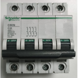 Disjoncteur modulaire tétrapolaire Schneider Electric C60N 4P 25A Courbe C 24230