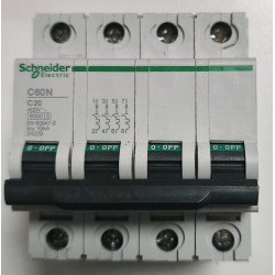Disjoncteur modulaire tétrapolaire Schneider Electric C60N 4P 20A Courbe C 24229