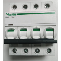 Disjoncteur modulaire tétrapolaire Schneider Electric C60N 4P 20A Courbe C A9F77420