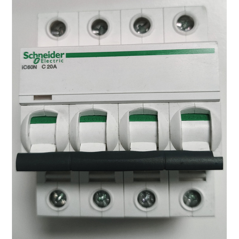 Disjoncteur modulaire tétrapolaire Schneider Electric C60N 4P 20A Courbe C A9F77420