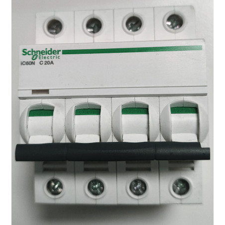Disjoncteur modulaire tétrapolaire Schneider Electric C60N 4P 20A Courbe C A9F77420