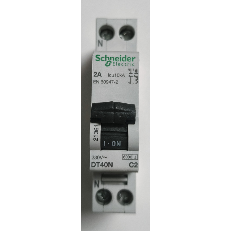 Disjoncteur modulaire Schneider Electric DT40N 1P+N 2A Courbe C 21361