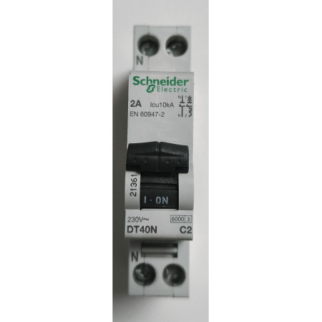Disjoncteur modulaire Schneider Electric DT40N 1P+N 2A Courbe C 21361