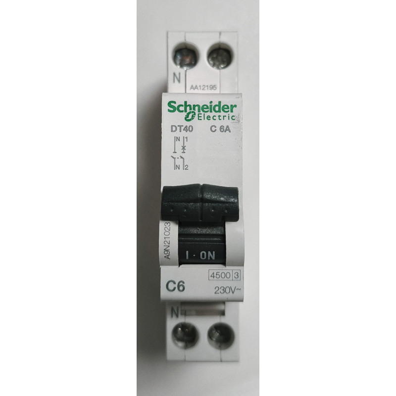 Disjoncteur modulaire Schneider Electric DT40 1P+N 6A Courbe C A9N21023