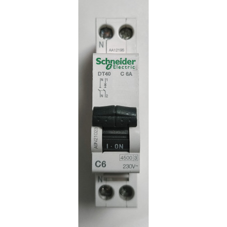 Disjoncteur modulaire Schneider Electric DT40 1P+N 6A Courbe C A9N21023