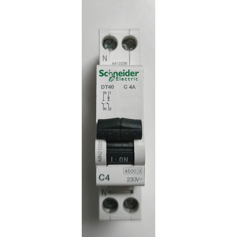 Disjoncteur modulaire Schneider Electric Prodis DT40 1P+N 4A Courbe C A9N21022