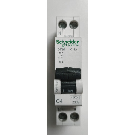 Disjoncteur modulaire Schneider Electric Prodis DT40 1P+N 4A Courbe C A9N21022