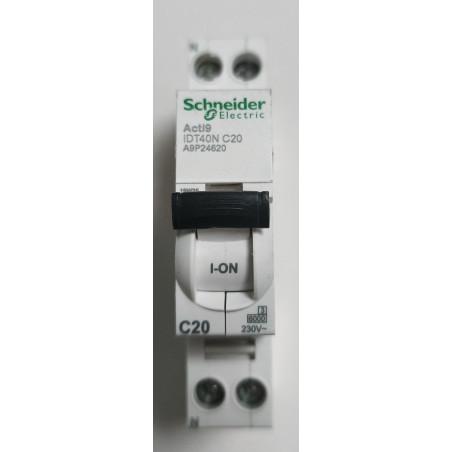Disjoncteur modulaire Schneider Electric Acti9 iDT40N 1P+N 20A Courbe C A9P24620