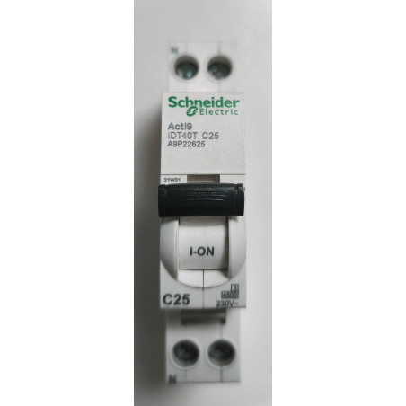 Disjoncteur modulaire Schneider Electric Acti9 iDT40T 1P+N 25A Courbe C A9P22625