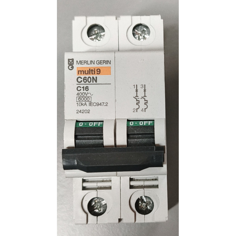 Disjoncteur modulaire bipolaire Merlin Gerin C60N 2P 16A Courbe C 24202