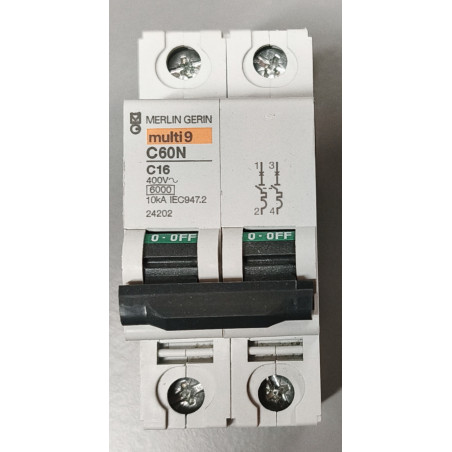 Disjoncteur modulaire bipolaire Merlin Gerin C60N 2P 16A Courbe C 24202