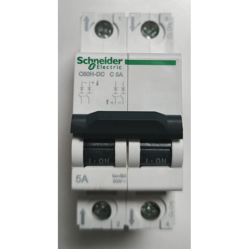 Disjoncteur modulaire bipolaire Schneider Electric Acti9 C60H-DC 2P 5A Courbe C A9N61525