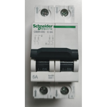 Disjoncteur modulaire bipolaire Schneider Electric Acti9 C60H-DC 2P 5A Courbe C A9N61525