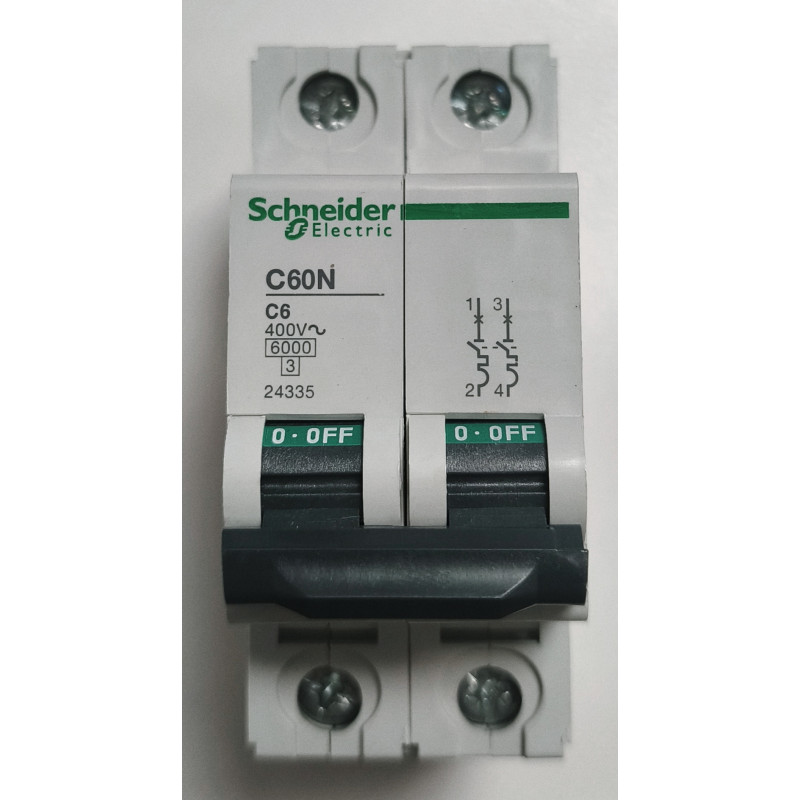 Disjoncteur modulaire bipolaire Schneider Electric Multi9 C60N 2P 6A Courbe C 24335