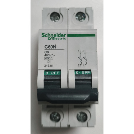 Disjoncteur modulaire bipolaire Schneider Electric Multi9 C60N 2P 6A Courbe C 24335