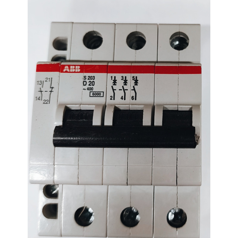 Disjoncteur modulaire tripolaire ABB 20A S203-D20 (avec auxiliaire S2C-H11L)