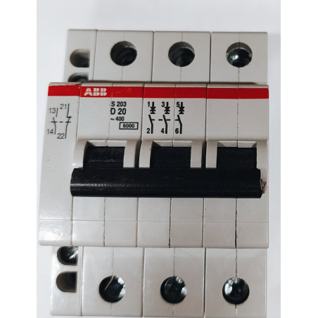 Disjoncteur modulaire tripolaire ABB 20A S203-D20 (avec auxiliaire S2C-H11L)